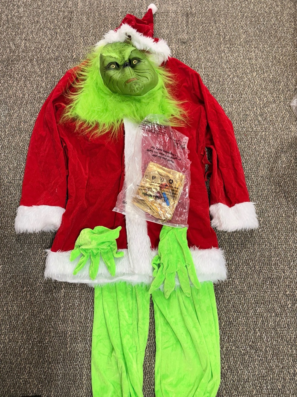 Adult XL Grinch Costume Set in Red and Bright Green